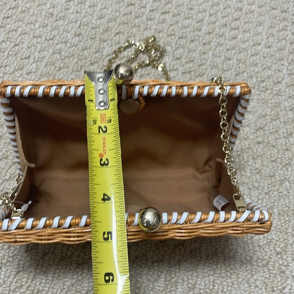 NWT Serpui Gisele Bag Wicker Light Honey White Leather Trim Gold Chain - Picture 10 of 12